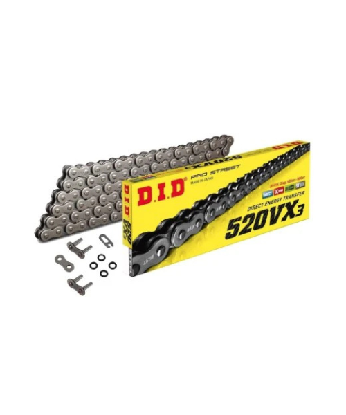 DID Chain 520 Pitch X 114 Links (Vx3) - Natural Steel - 520VX3X-114ZB