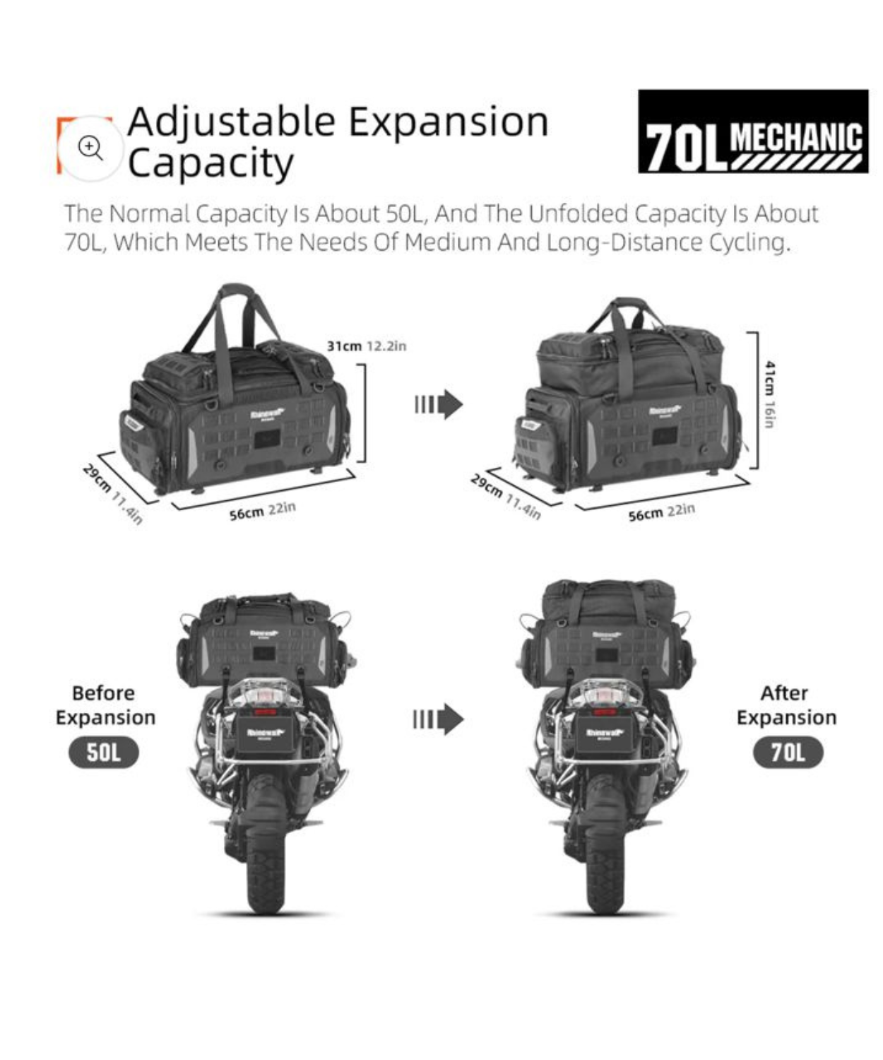 Rhinowalk Mechanics Series Tail Bag 70L - MJX2003BK