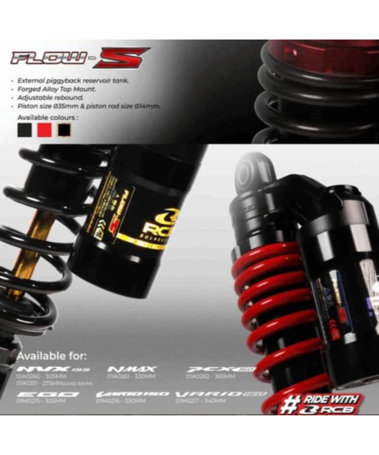 RCB Rear Shock Absorber Aerox 305MM Flow-S Red – 01A0260R
