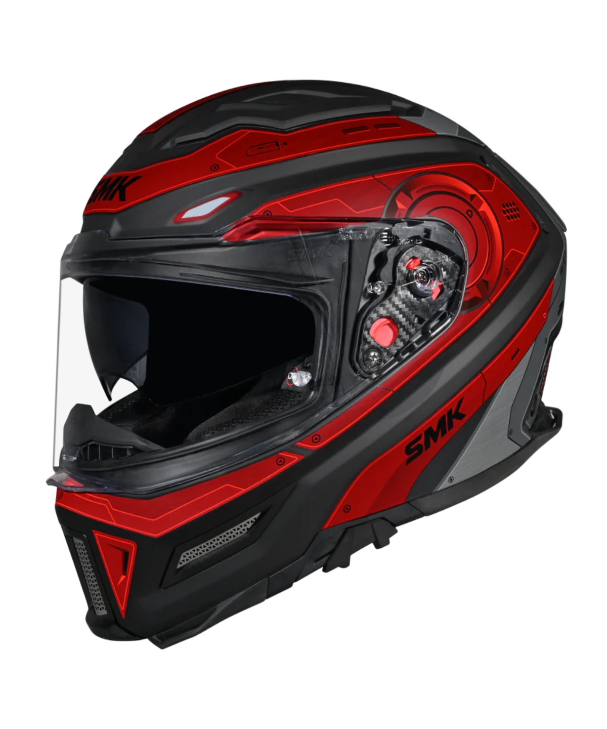 SMK Agnar Cyborg GRPS GL263 Full Face Helmet - Gloss Black Grey Red - SMK