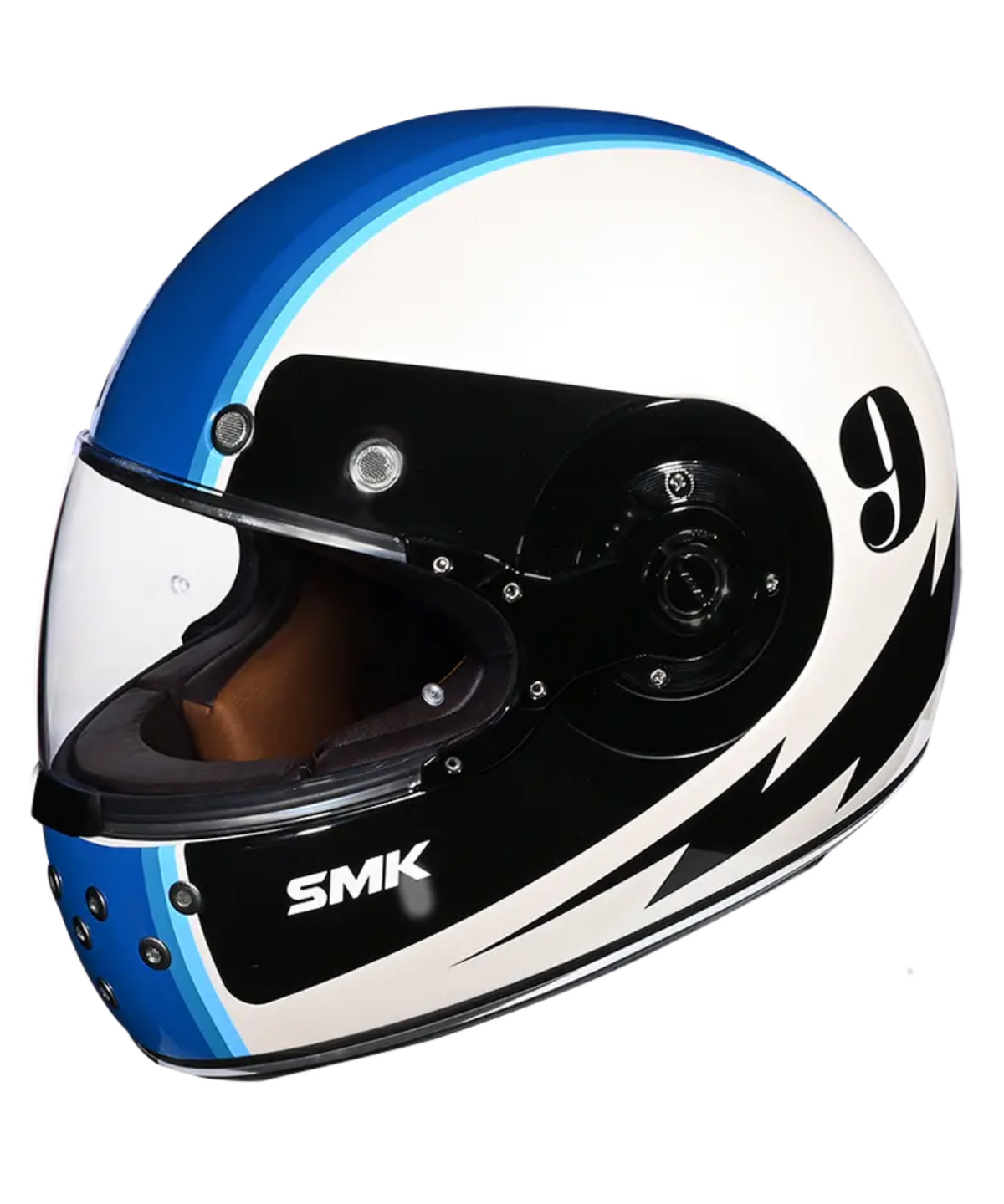 SMK Retro Electro GRPS GL125 Full Face Helmet - Gloss White Blue - SMK
