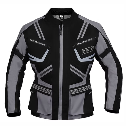 BBG Indiana Adventure Riding Jacket with Chest Guard and Rain Liner - Grey
