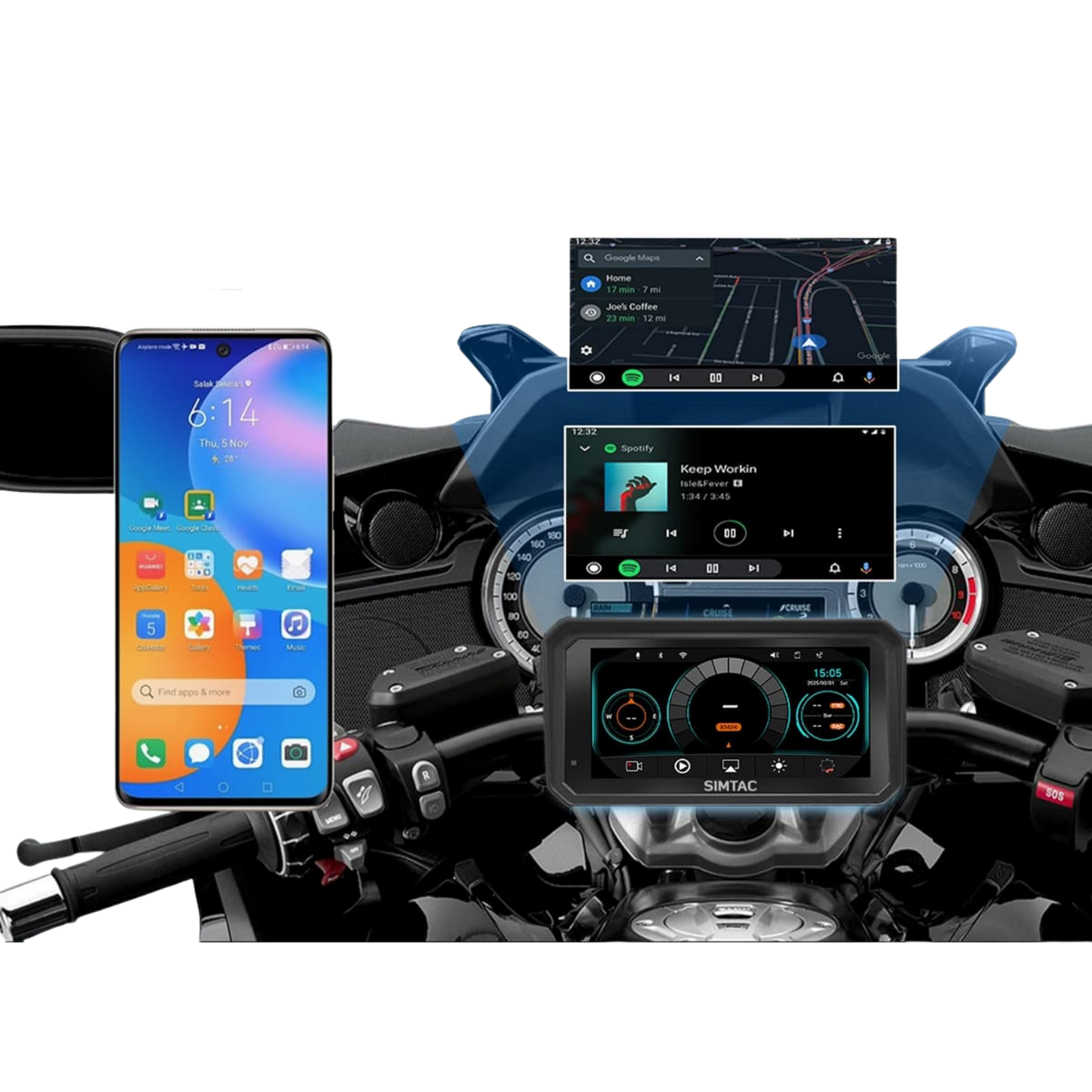 Simtac M8DT Detachable Motorcycle Navigation 6.0 Inch IPS Screen