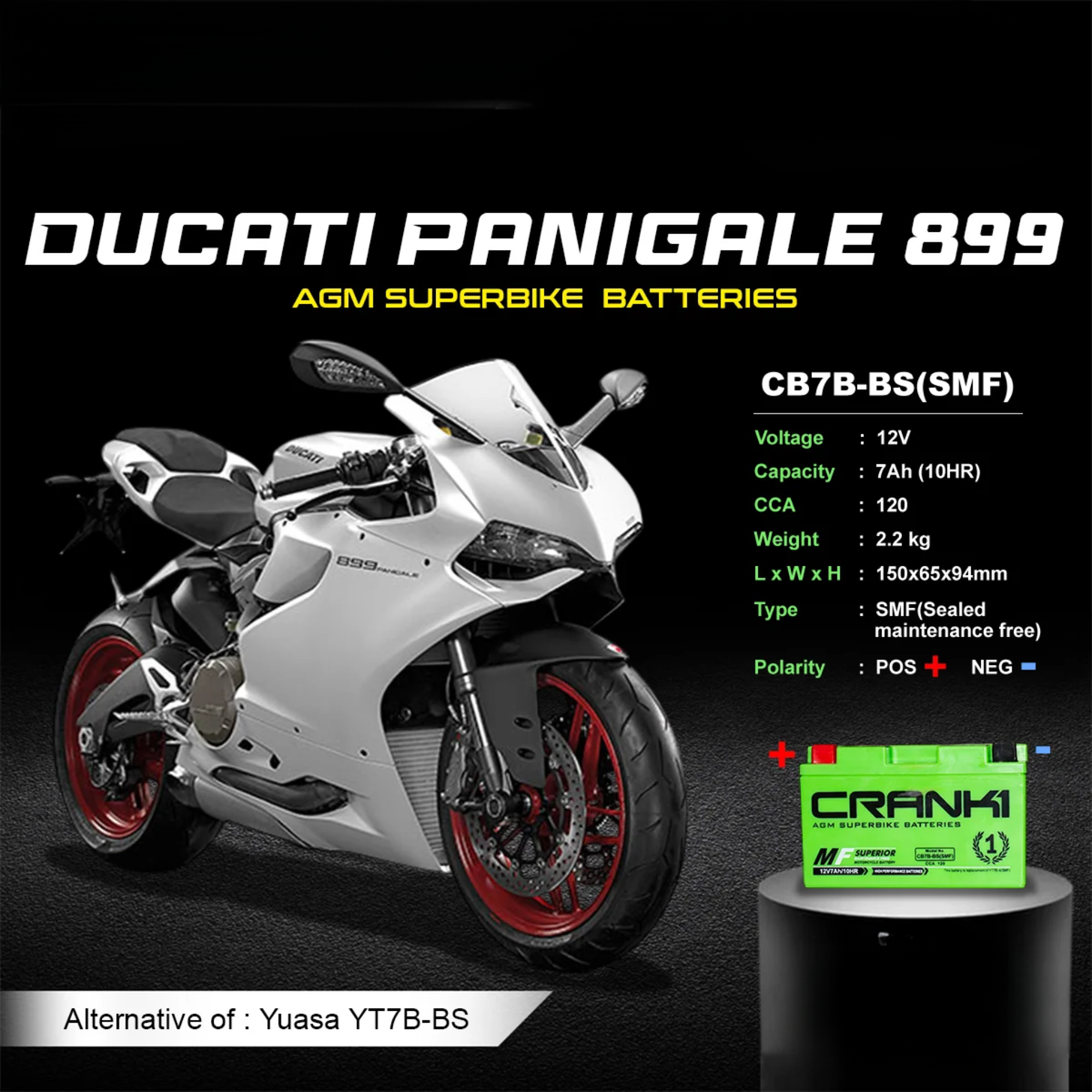 Crank1 Ducati Panigale 899 (2015-2016) Battery - CB7B-BS