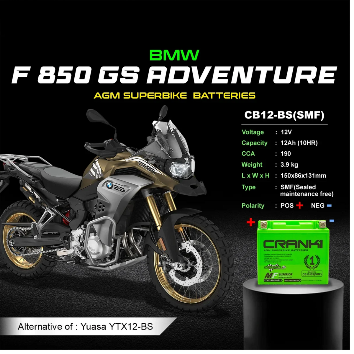 Crank1 BMW F850 GS Adventure (2019-2025) Battery - CB12-BS