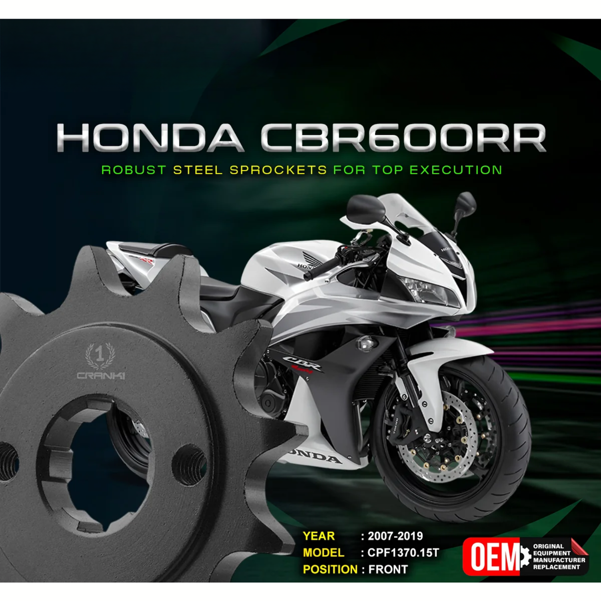 Crank1 Honda CBR 600RR (2007-2019) Performance Motorcycle Sprocket - Chrome - CPF1370.15T