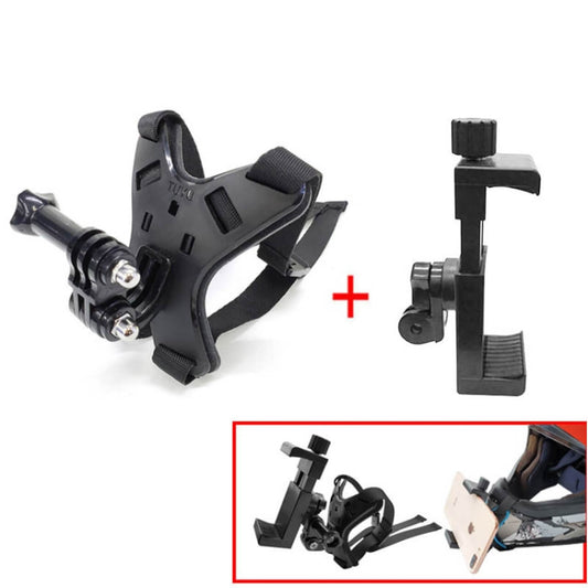 TUYU Motorcycle Helmet Chin Action Camera Mobile Phone Mounting Bracket and Mobile Phone Clip - Black