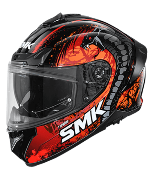 SMK Typhoon Reptile GL273 Gloss Black Red Orange Helmet