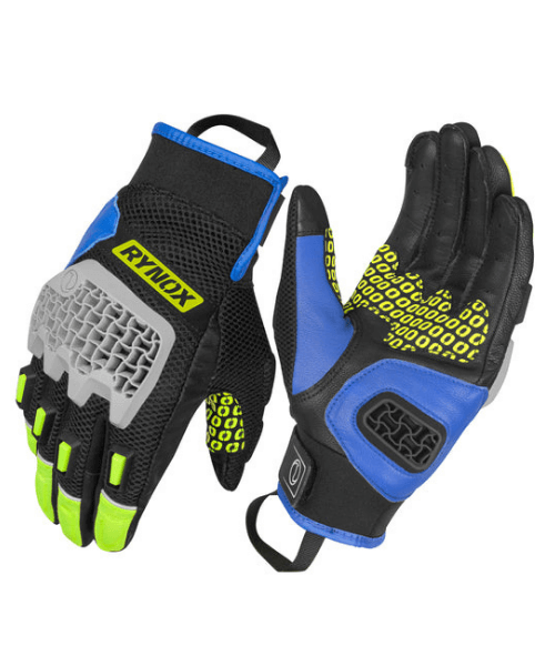 Rynox Gravel Dualsport Riding Gloves Hi-Viz Green Blue