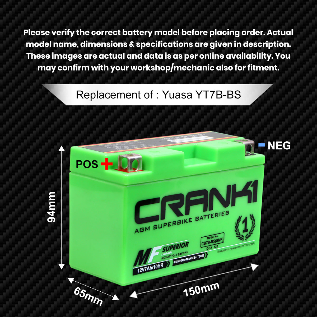 Crank1 CB7B-BS AGM motorcycle battery