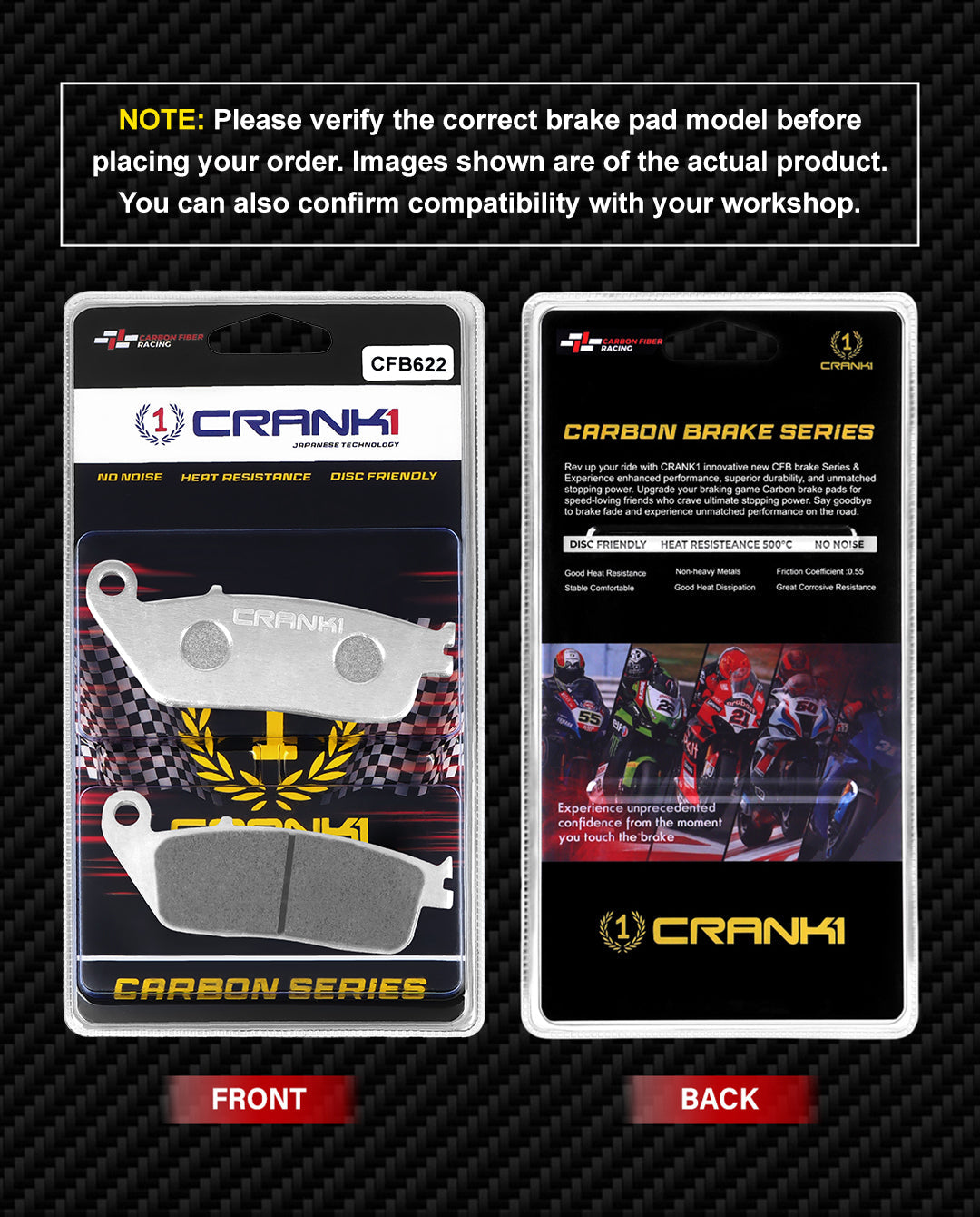 Crank1 CFB622 carbon brake pad shape and part number