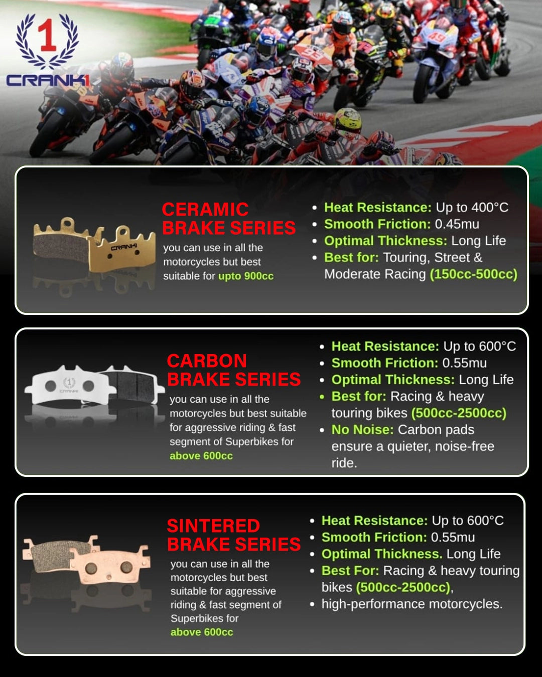 Crank1 CFB622 Carbon Brake Pads for Suzuki V-Strom 800DE - image 8