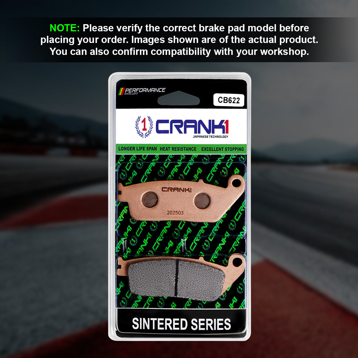 Crank1 CB622 sintered brake pad shape and part number